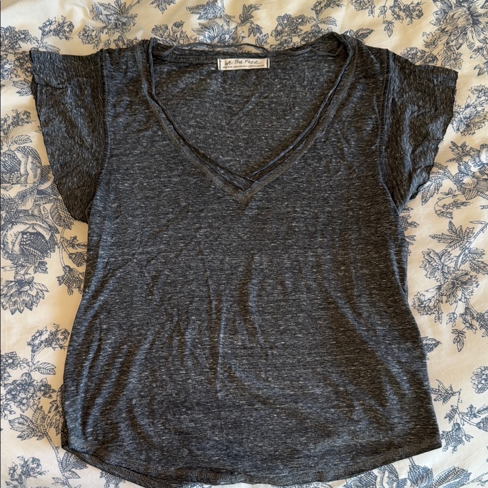 Gray V-Neck Women's Top